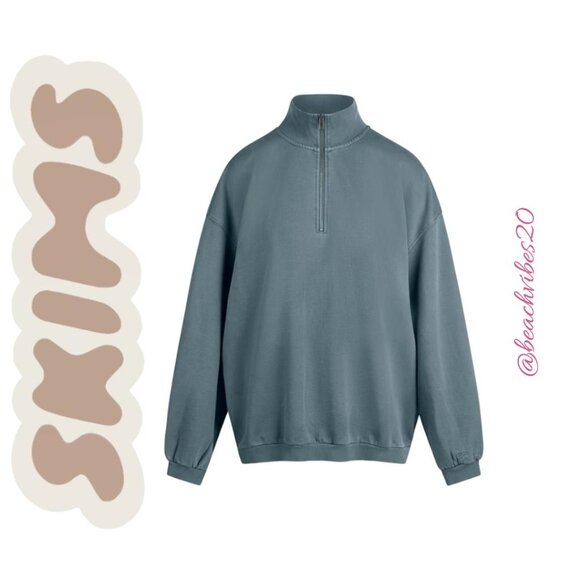 SKIMS Boyfriend Fleece Oversized Half-Zip Zircon NWT - Picture 4 of 5